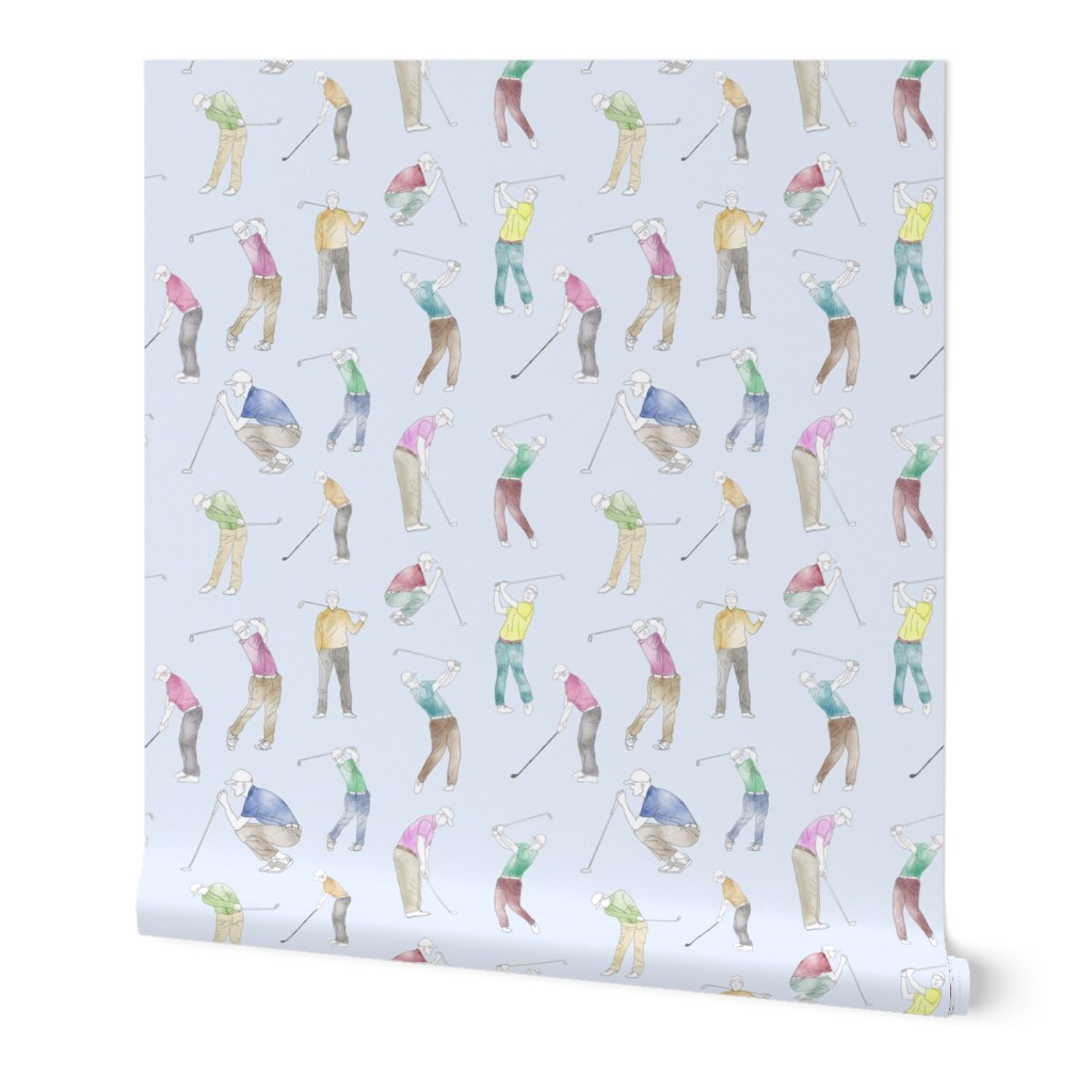 Watercolor Golfers on Alice Blue // Small