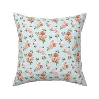 Vintage Rose Floral on duck egg blue - tiny