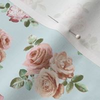 Vintage Rose Floral on duck egg blue - tiny