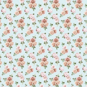 Vintage Rose Floral on duck egg blue - tiny