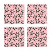 Love Blooms at Dawn (#7) -Rosy Pink on Magnolia Cream Linen Texture with Lolly Pink and Black - Medium Scale