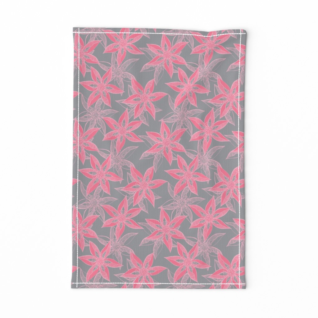 Love Blooms at Dawn  (#1) - Rosy Pink on Mystic Grey with Lolly Pink - Large Scale