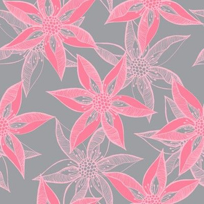 Love Blooms at Dawn  (#1) - Rosy Pink on Mystic Grey with Lolly Pink - Large Scale