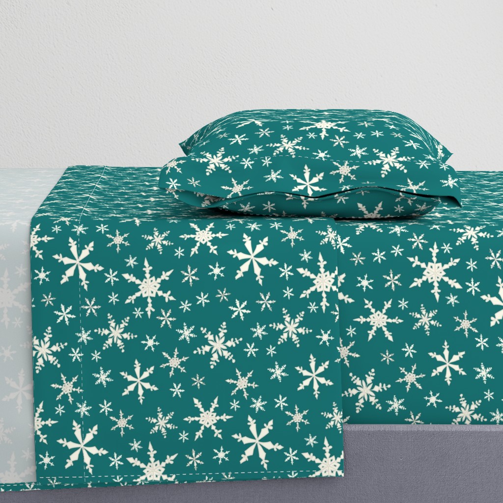 Snowflakes  -Ivory, Bright Teal