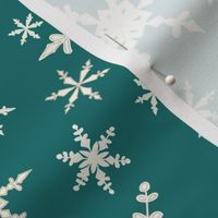 Snowflakes  -Ivory, Bright Teal