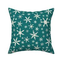 Snowflakes  -Ivory, Bright Teal