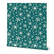 Snowflakes  -Ivory, Bright Teal