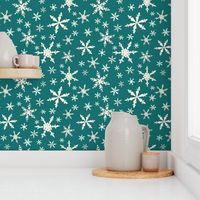 Snowflakes  -Ivory, Bright Teal