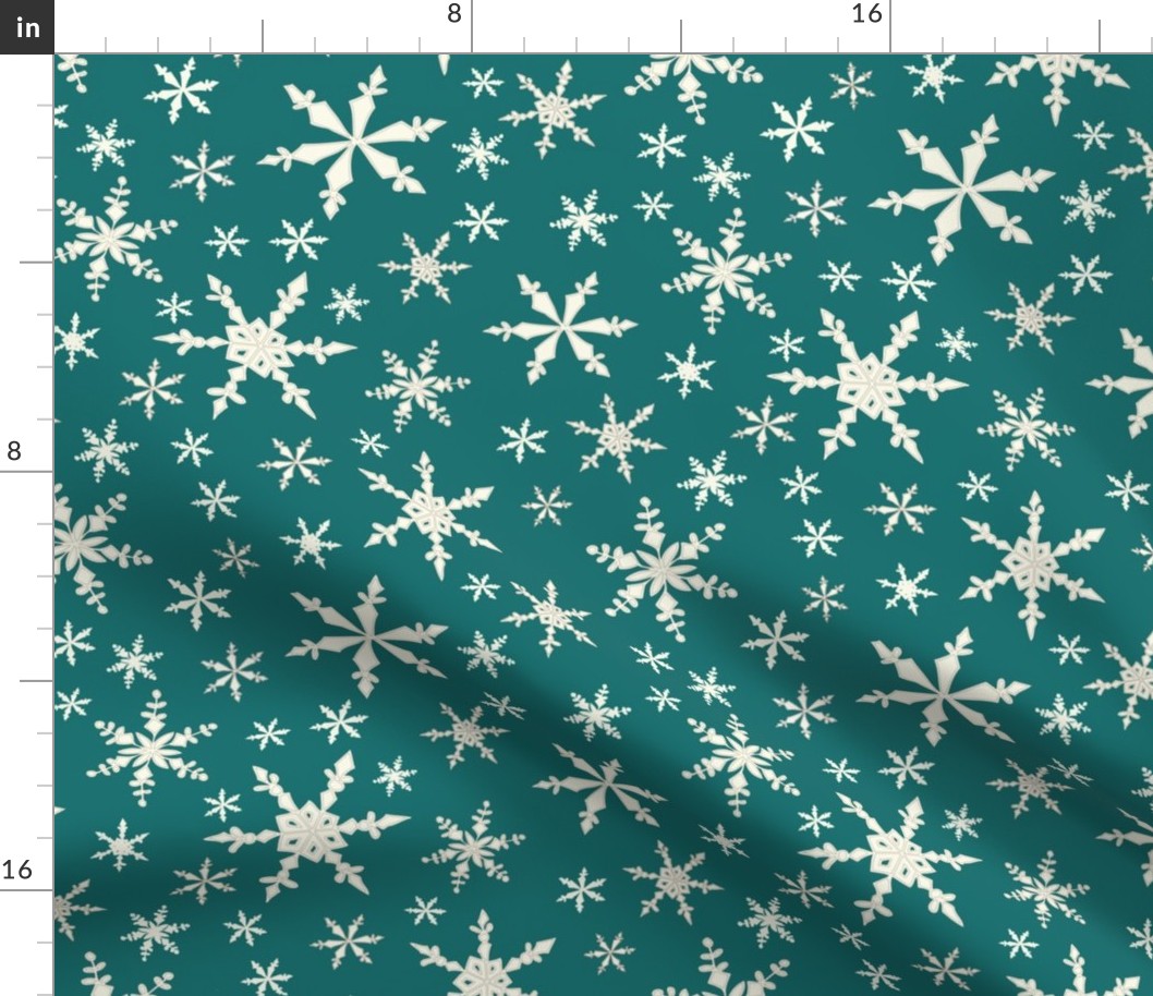 Snowflakes  -Ivory, Bright Teal
