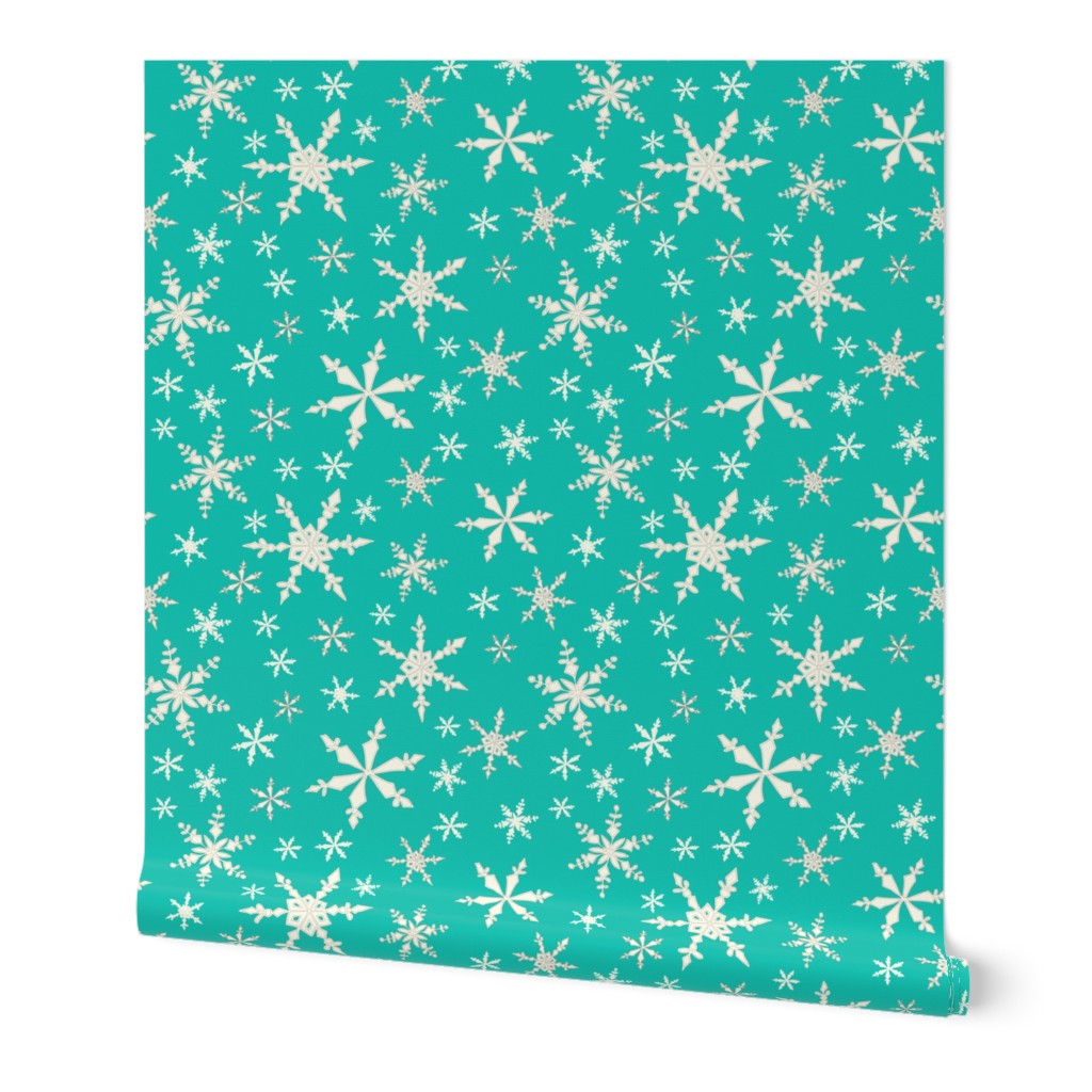 Snowflakes - Ivory, Bright Turquoise