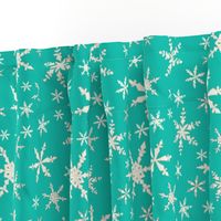 Snowflakes - Ivory, Bright Turquoise