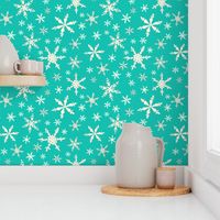 Snowflakes - Ivory, Bright Turquoise