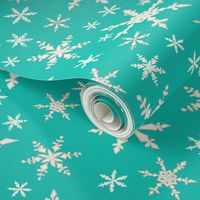 Snowflakes - Ivory, Bright Turquoise