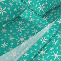 Snowflakes - Ivory, Bright Turquoise