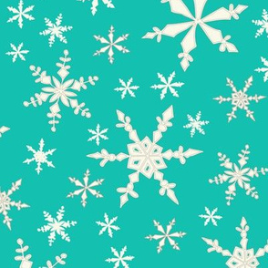 Snowflakes - Ivory, Bright Turquoise