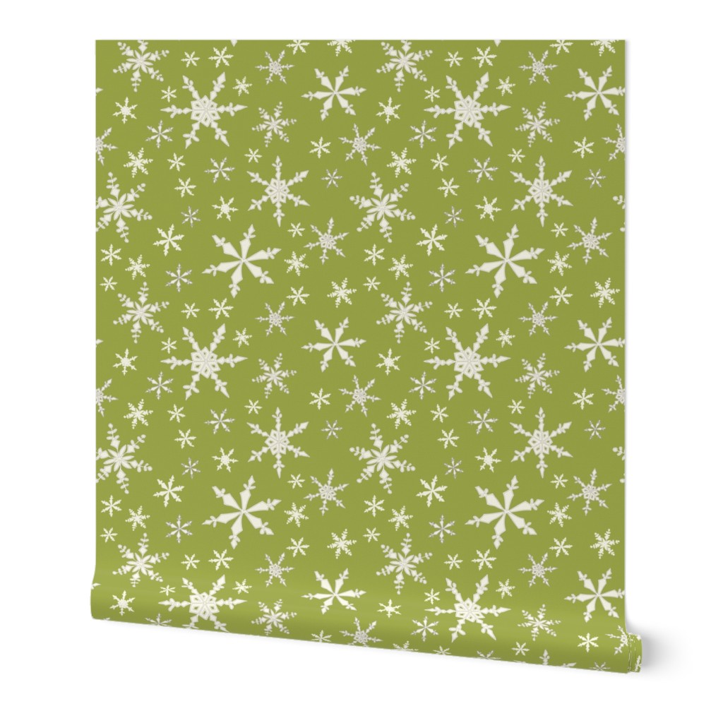 Snowflakes - Ivory, Green Apple