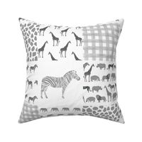 safari quilt cheater quilt animal nursery grey and white gender neutral wholecloth 