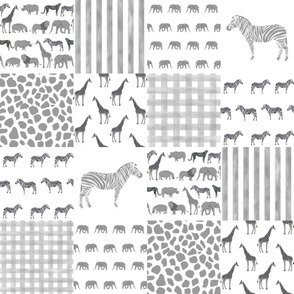 safari quilt cheater quilt animal nursery grey and white gender neutral wholecloth 