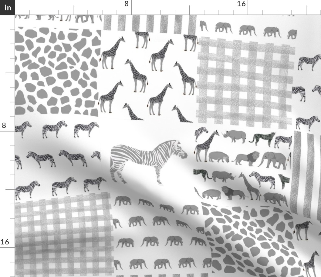 safari quilt cheater quilt animal nursery grey and white gender neutral wholecloth 