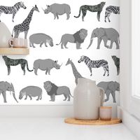 safari quilt coordinate animals rhino elephant giraffe grey and white