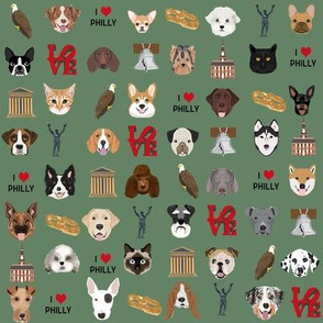 Philadelphia dogs - dogs and philly print - green