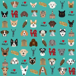 Philadelphia dogs - dogs and philly print - turquoise