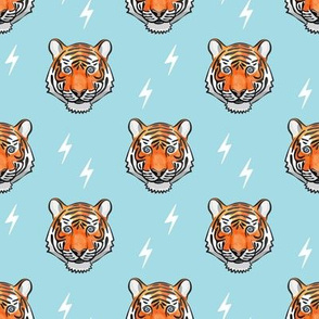 tiger with bolts on blue