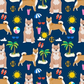 shiba inu summer beach vacation dog breed fabric navy