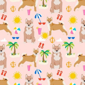 shiba inu summer beach vacation dog breed fabric pink