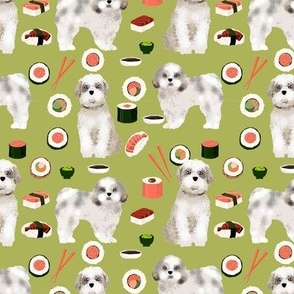 shih tzu sushi kawaii japanese food pure breed dog fabric green