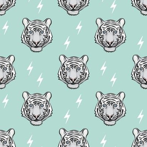 white tiger with bolts -  dark mint
