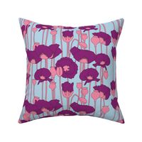 poppies in magenta on light blue