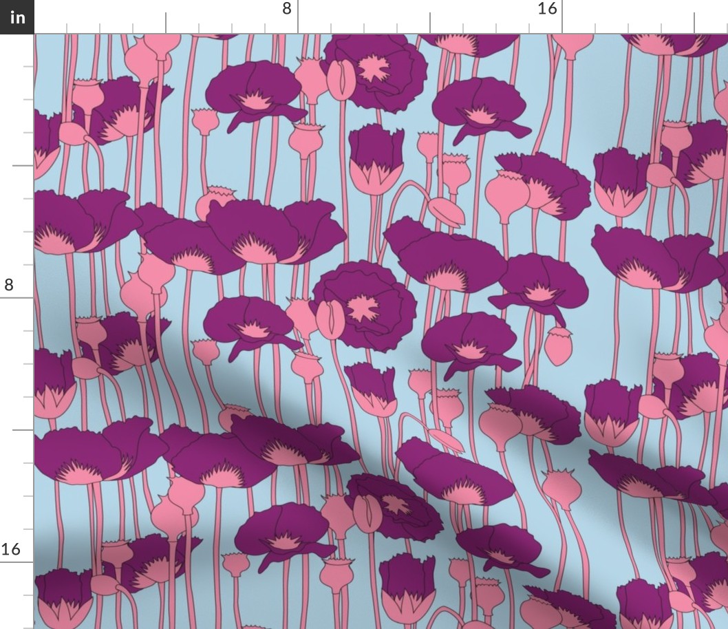 poppies in magenta on light blue