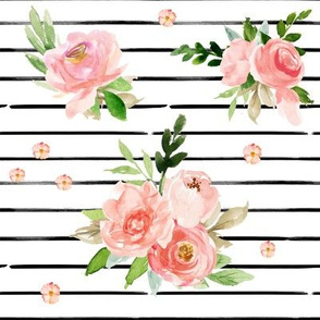 8" New York Pink Watercolor Florals // Black and White Stripes