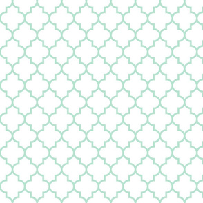 quatrefoil MED mint green on white