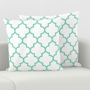 quatrefoil LG sea foam green on white