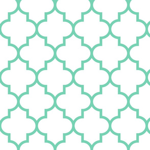 quatrefoil LG sea foam green on white