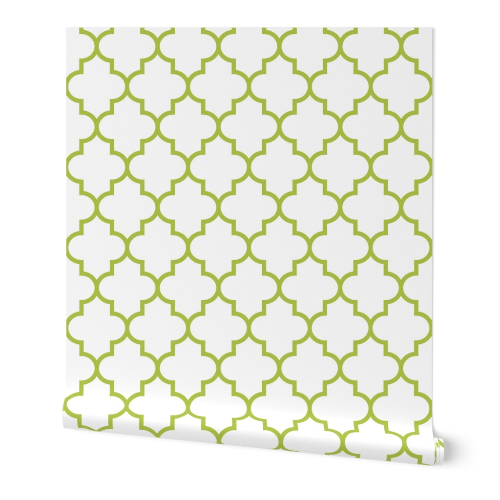 quatrefoil LG lime green on white