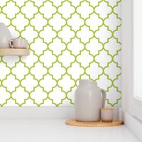 quatrefoil LG lime green on white