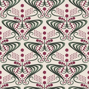 Luxe Floral Pattern, Rich Abstract Flowers, Royal Jewell Pattern, Ritzy Baroque Wallpaper and Home Decor, Glam Raspberry Red Green Cream