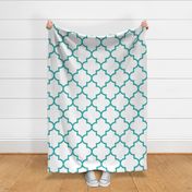 quatrefoil XL teal on white