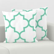 quatrefoil XL sea foam green on white