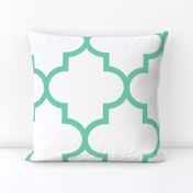 quatrefoil XL sea foam green on white