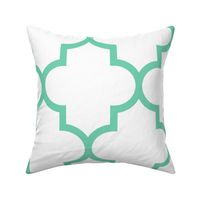 quatrefoil XL sea foam green on white