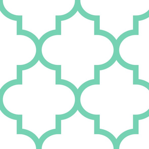 quatrefoil XL sea foam green on white