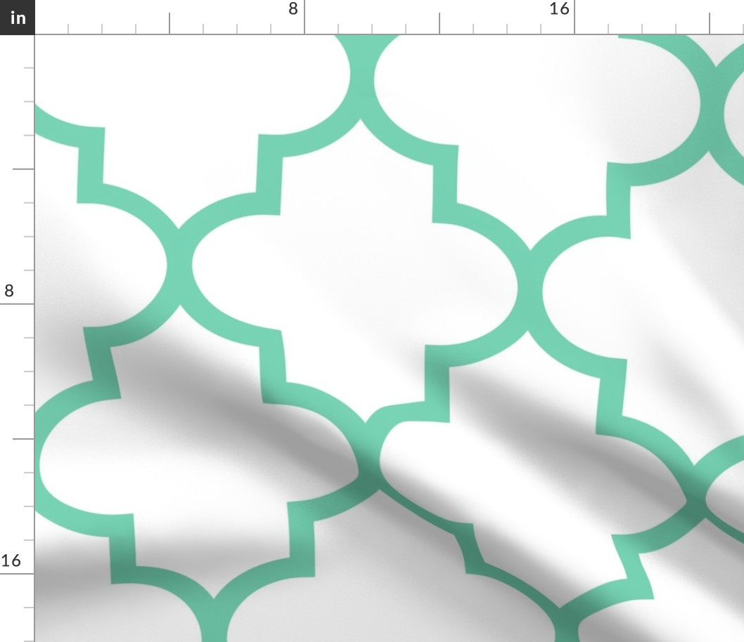 quatrefoil XL sea foam green on white