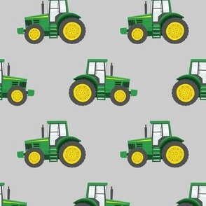 green tractors on grey - farm fabric C18BS