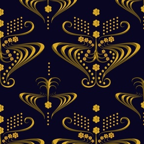 Abstract Dark Floral Style, Luxe Baroque Home Decor and Wallpaper Design, Rich Gold Ochre Black