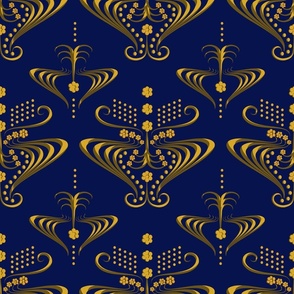 Abstract Luxe Floral Style, Moody Baroque Home Decor and Wallpaper Design, Rich Gold Ochre Blue