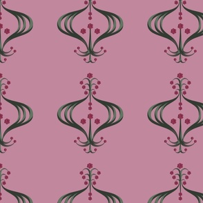  Contemporary Boudoir Luxe Baroque Floral Style Pattern, Abstract Tiny Pink Flowers, Raspberry Pink Green